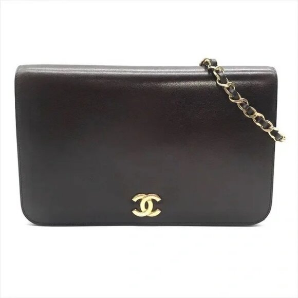 Authentic CHANEL Smooth calf brown single flap classic 24k gold shoulder bag - Picture 1 of 10